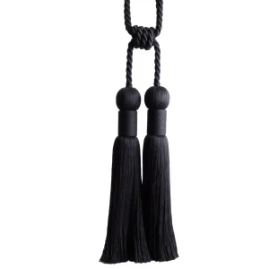 Natural Black Linen Double Tassel Curtain Tieback