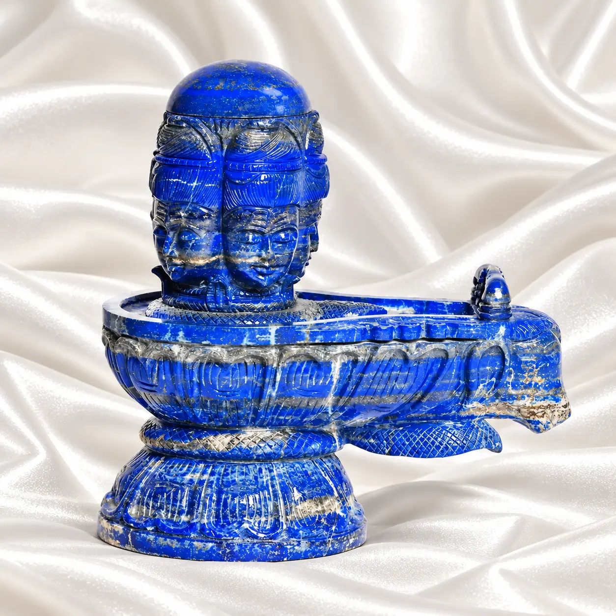 Home lapis lazuli gemstone shiva linga with face of shiva